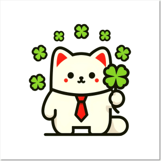 Cat Holding Shamrock for St Patricks Day Posters and Art